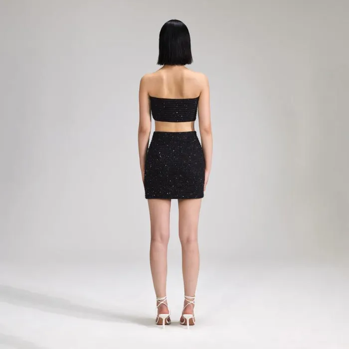 Knitwear Woman SelfPortrait Black Sequin Knit Bandeau Top Knitwear Woman SelfPortrait Black Sequin Knit Bandeau Top