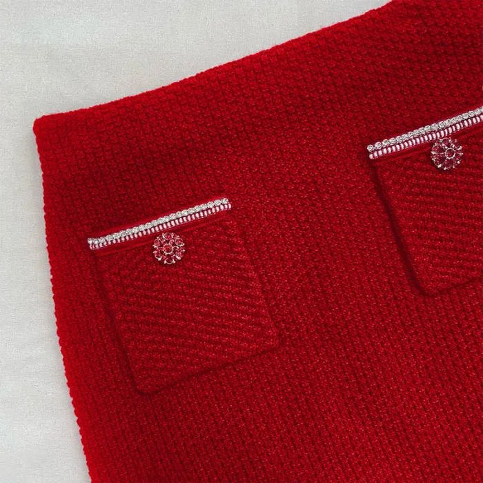 Knitwear Woman SelfPortrait Red Melange Knit Diamante Mini Skirt Knitwear Woman SelfPortrait Red Melange Knit Diamante Mini Skirt