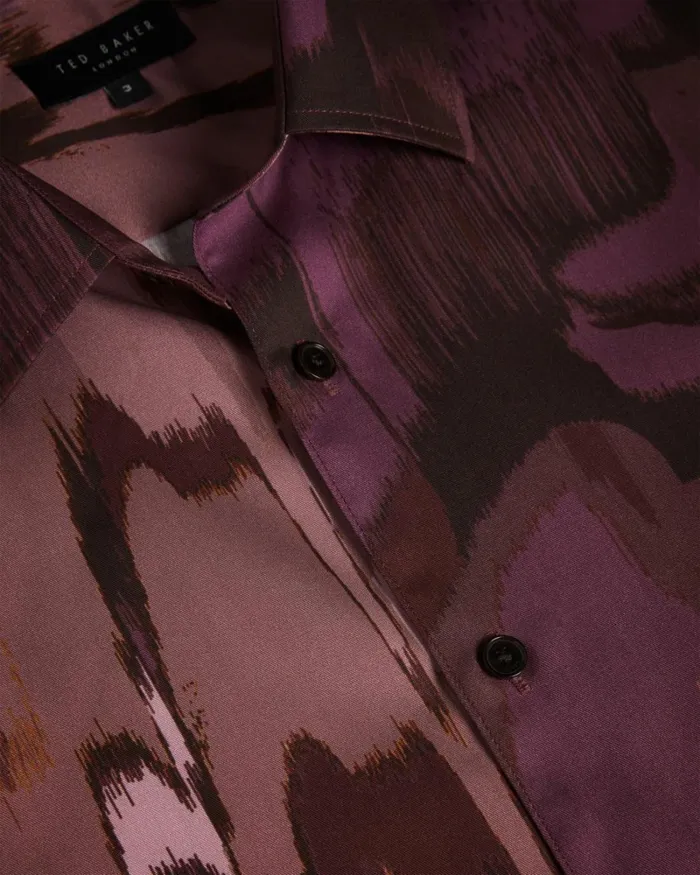 Long Sleeve Abstract Butterfly Print Shirt Maroon Men Ted Baker Clothing