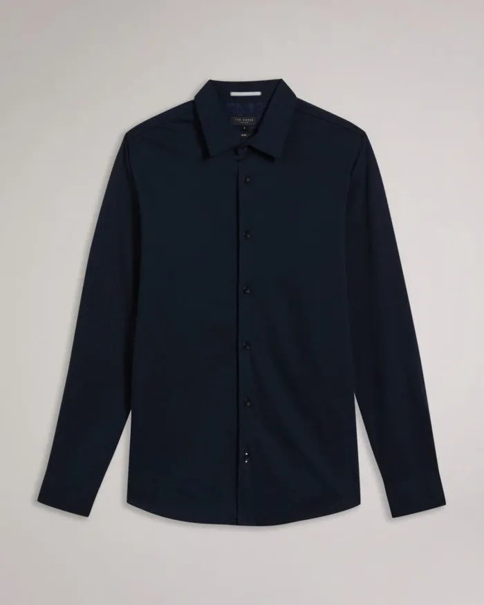 Long Sleeve Lustrous Jersey Shirt Navy Men Ted Baker Clothing