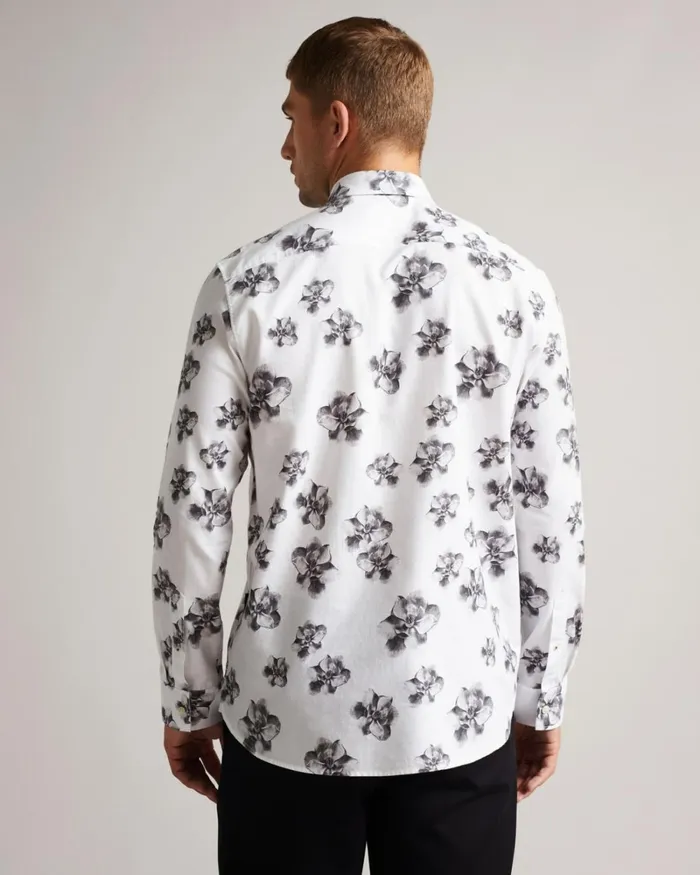 LS Photographic Magnolia Print Shirt White Men Ted Baker Clothing LS Photographic Magnolia Print Shirt White Men Ted Baker Clothing