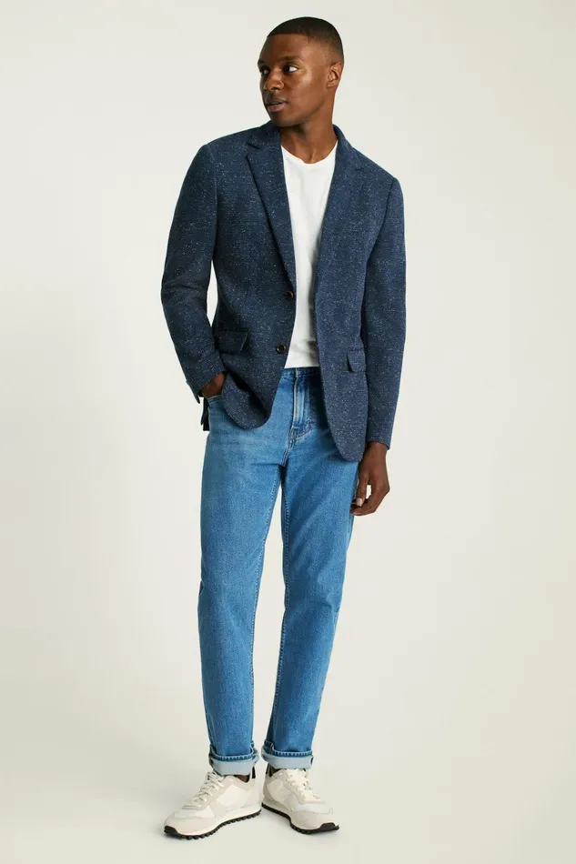 Men Blazers and Sport Coats Bonobos Jetsetter Knit Blazer Navy Donegal Glen Plaid