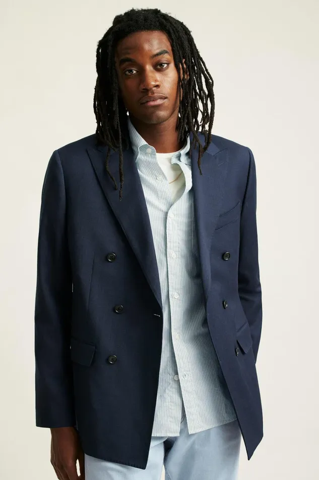 Men Blazers and Sport Coats Bonobos Jetsetter Wool Double Breasted Blazer Light Navy