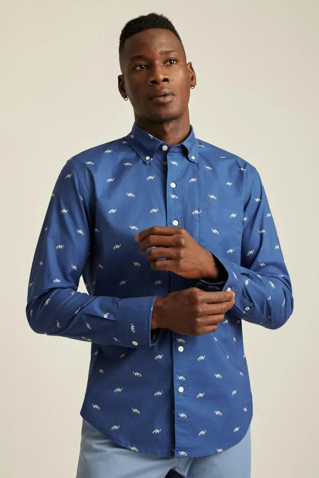 Men Business Casual Shirts Bonobos Everyday Shirt Navy Brontosaurus