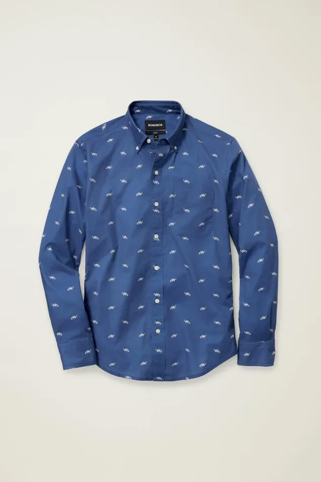Men Business Casual Shirts Bonobos Everyday Shirt Navy Brontosaurus