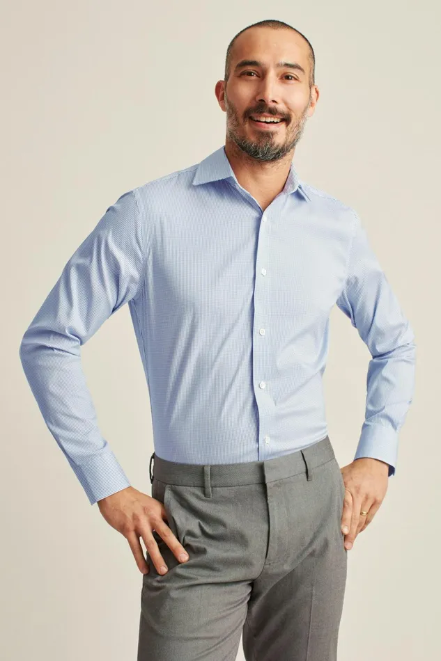 Men Business Casual Shirts Bonobos Jetsetter Stretch Dress Shirt Navy Mini Check