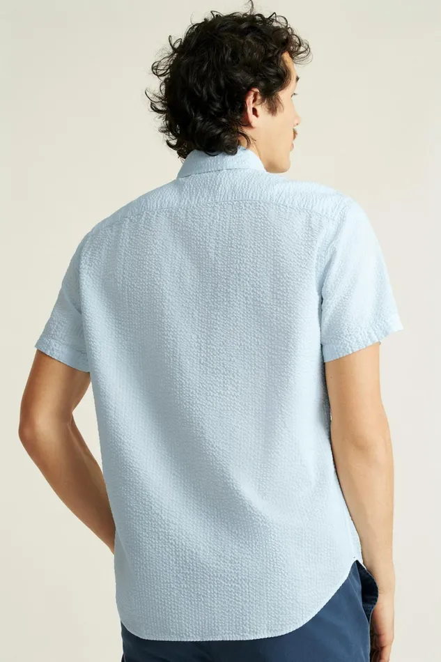 Men Casual Shirts Bonobos Riviera Short Sleeve Shirt Light Blue Seersucker