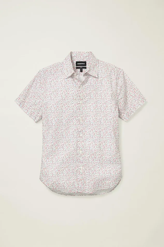 Men Casual Shirts Bonobos Riviera Short Sleeve Shirt Red Floral Scatter