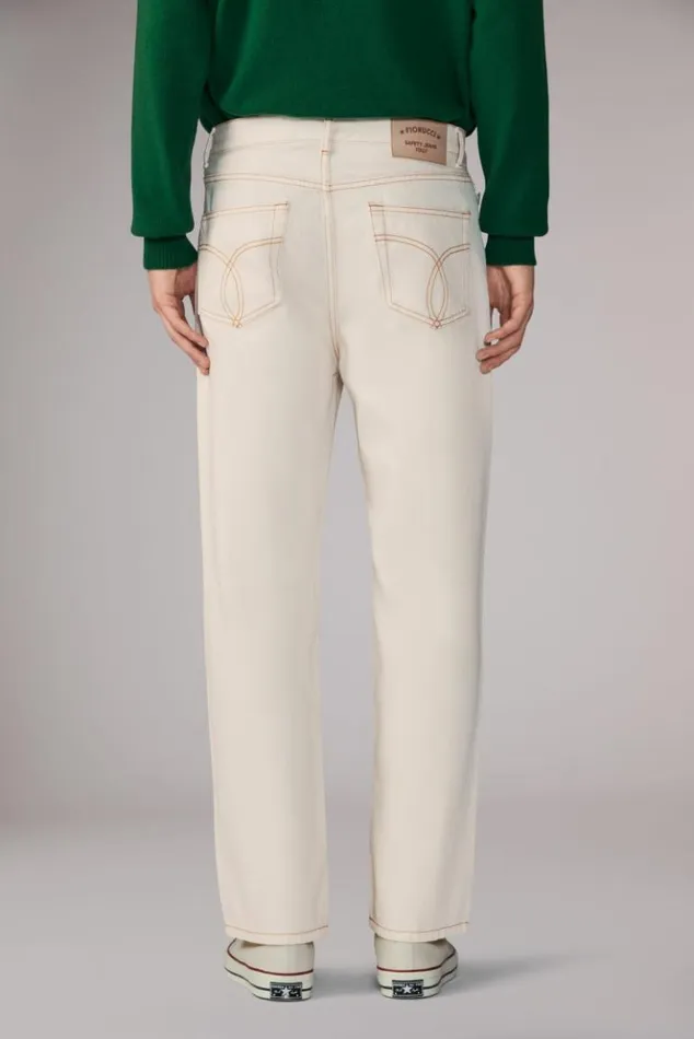 Men Fiorucci Star Logo Safety Jeans Cream Cream