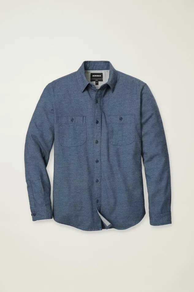 Men Flannels and Shirt Jackets Bonobos Fireside Flannel Shirt Blue Twill Dobby