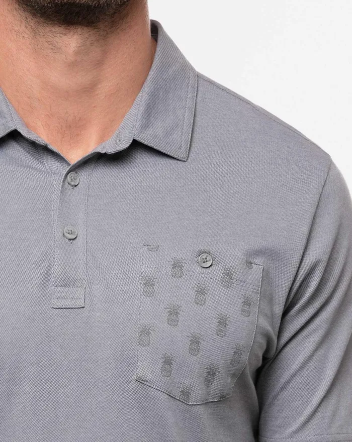 Men Polos TravisMathew CAN CAN POLO Heather Quiet Shade