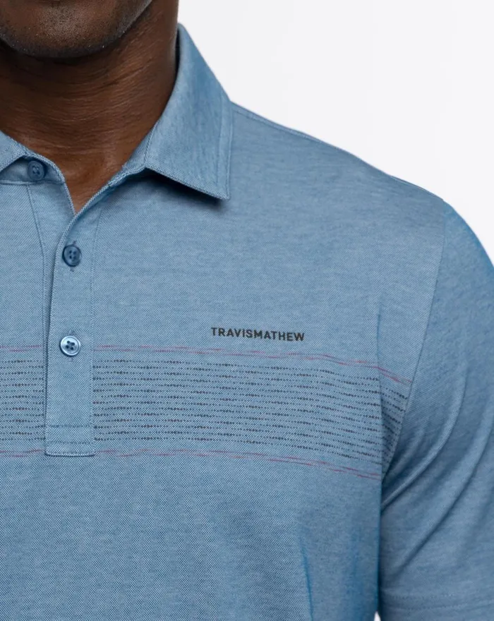 Men Polos TravisMathew ISLAND TRAVELER POLO Heather Mid Blue