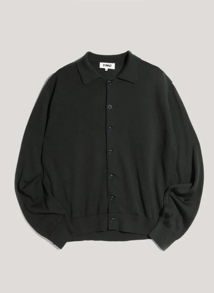 Mens Knitwear YMC Ratpack Merino Wool Cardigan Green