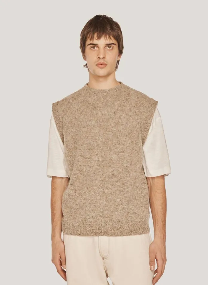 MensWomens Knitwear YMC Crew Neck Vest Natural