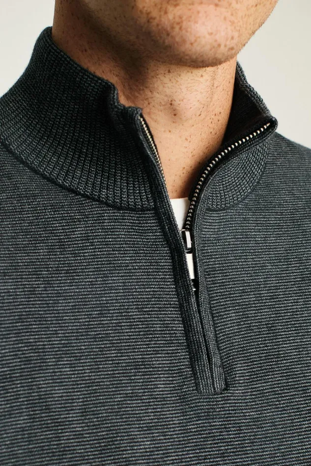Men Seasonal Sweaters Bonobos Washable Cotton Cashmere HalfZip Charcoal Grey