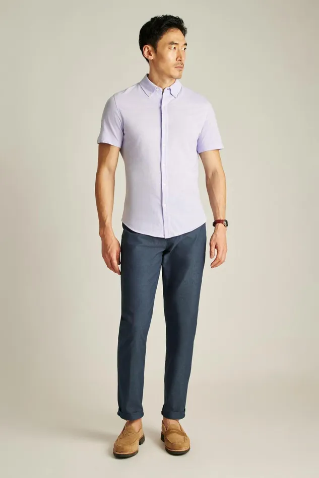Men Short Sleeve Shirts Bonobos Jersey Riviera Shirt Soft Lilac Feeder Stripe Men Short Sleeve Shirts Bonobos Jersey Riviera Shirt Soft Lilac Feeder Stripe