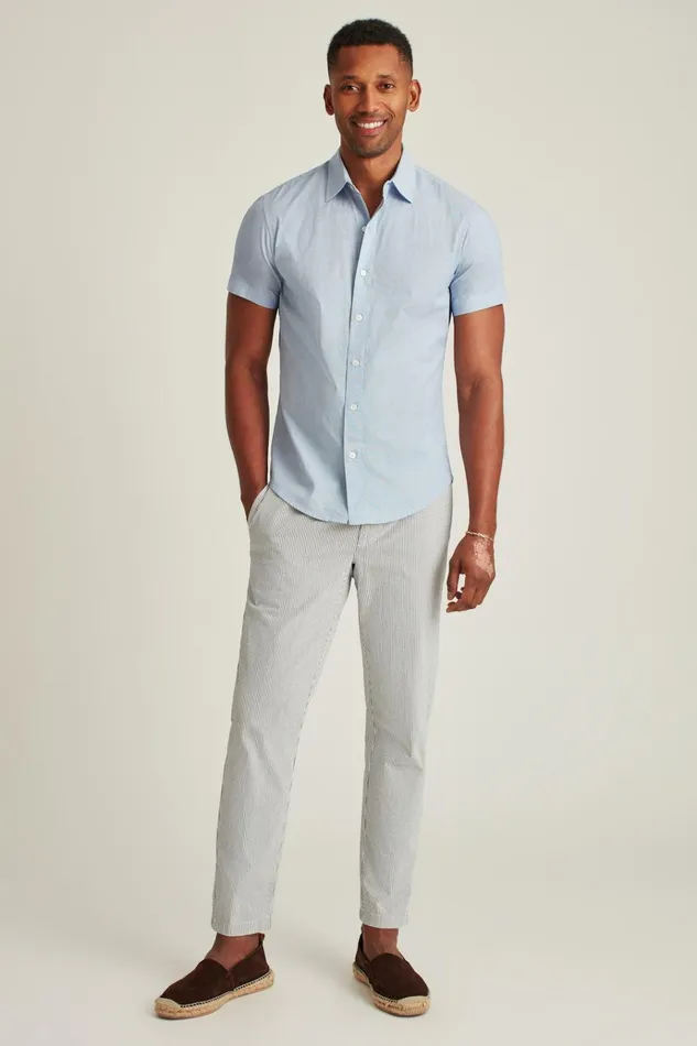 Men Short Sleeve Shirts Bonobos Riviera Short Sleeve Shirt River Blue End On End