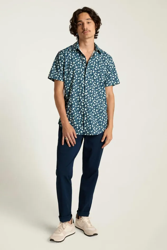 Men Short Sleeve Shirts Bonobos Tech Short Sleeve Shirt Blue Floral Branch Men Short Sleeve Shirts Bonobos Tech Short Sleeve Shirt Blue Floral Branch