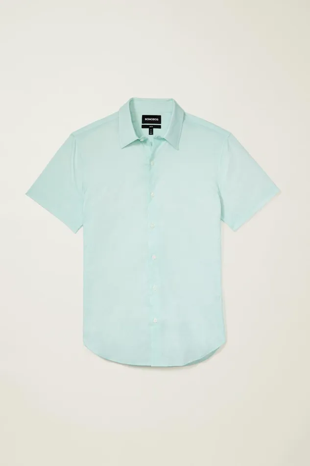 Men Short Sleeve Shirts Bonobos Tech Short Sleeve Shirt Pale Green Micro Geo