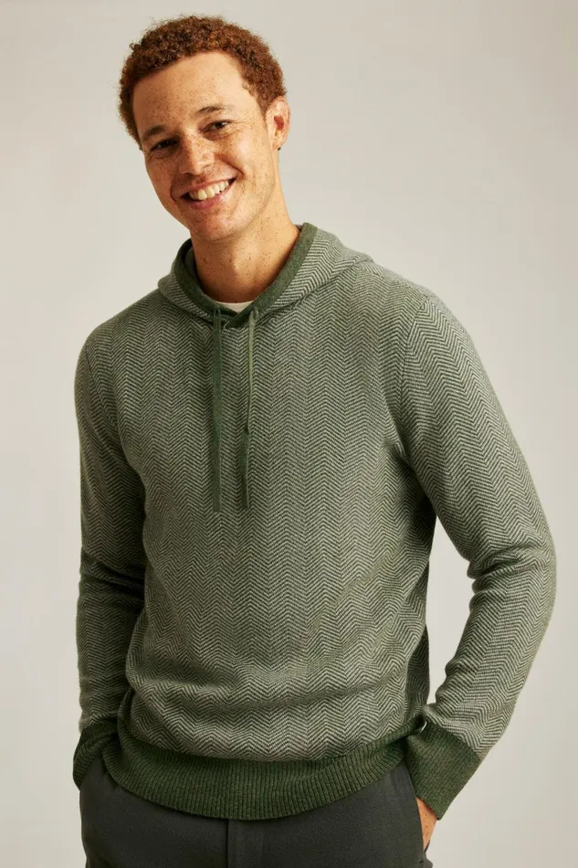 Men Sweatshirts and Hoodies Bonobos Herringbone Sweater Hoodie Loden Silver Herringbone