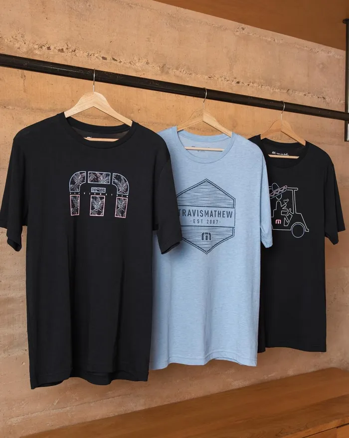 Men Tees TravisMathew PINEAPPLE SAGE TEE Heather Bel Air Blue Men Tees TravisMathew PINEAPPLE SAGE TEE Heather Bel Air Blue