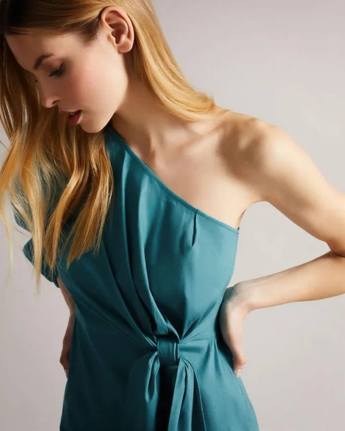 One Shoulder Mini Dress With Tie Waist Turquoise Women Ted Baker Dresses
