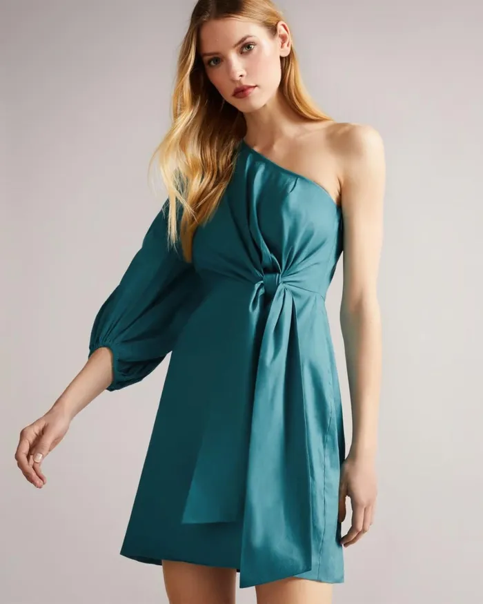 One Shoulder Mini Dress With Tie Waist Turquoise Women Ted Baker Dresses
