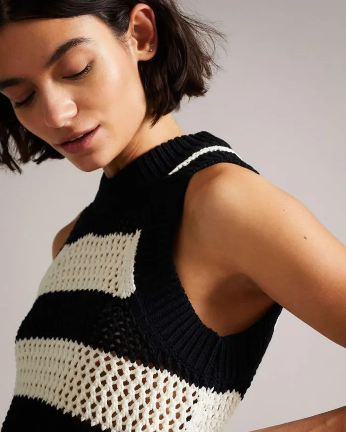 Open Stitched Striped Tank Top White Women Ted Baker Sweaters Open Stitched Striped Tank Top White Women Ted Baker Sweaters