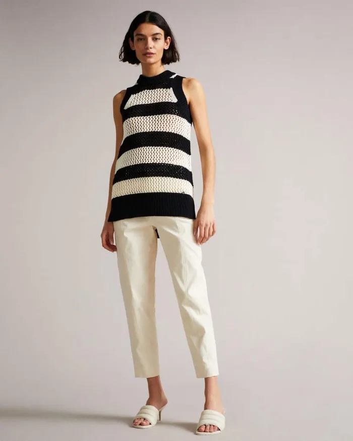 Open Stitched Striped Tank Top White Women Ted Baker Sweaters Open Stitched Striped Tank Top White Women Ted Baker Sweaters