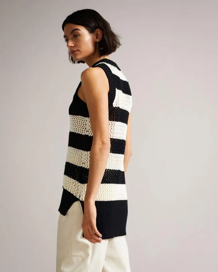 Open Stitched Striped Tank Top White Women Ted Baker Sweaters Open Stitched Striped Tank Top White Women Ted Baker Sweaters