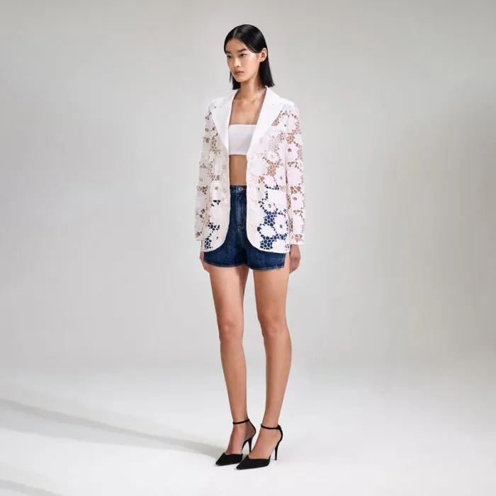 Outerwear Woman SelfPortrait White 3D Cotton Lace Jacket Outerwear Woman SelfPortrait White 3D Cotton Lace Jacket
