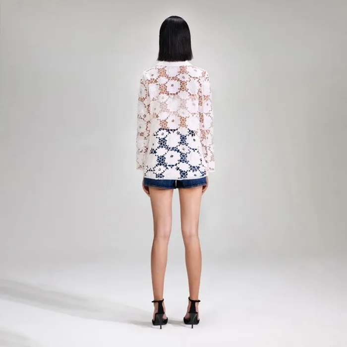 Outerwear Woman SelfPortrait White 3D Cotton Lace Jacket Outerwear Woman SelfPortrait White 3D Cotton Lace Jacket