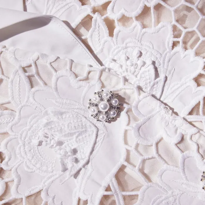 Outerwear Woman SelfPortrait White 3D Cotton Lace Jacket Outerwear Woman SelfPortrait White 3D Cotton Lace Jacket