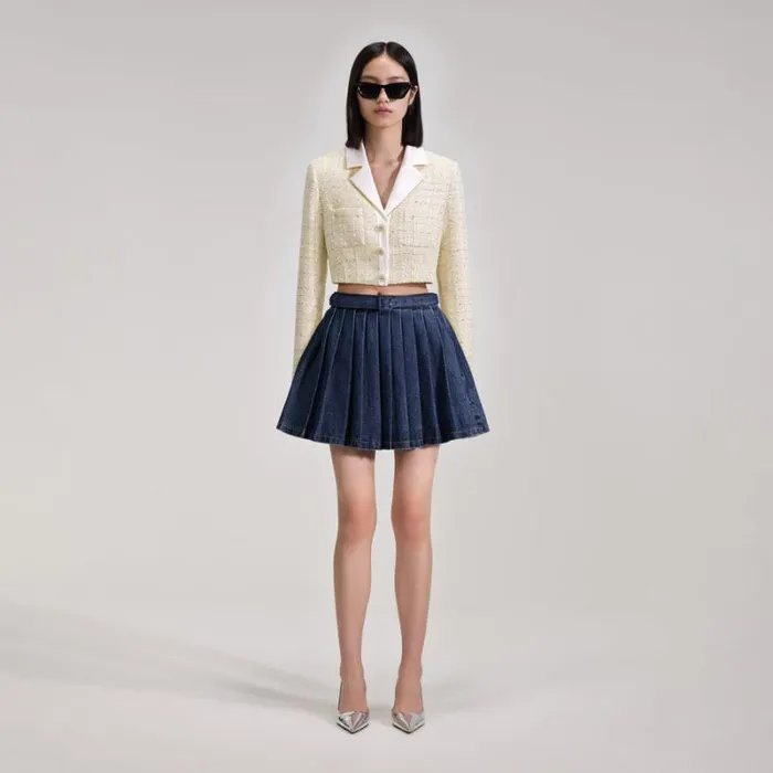 Outerwear Woman SelfPortrait Yellow Boucle Cropped Jacket