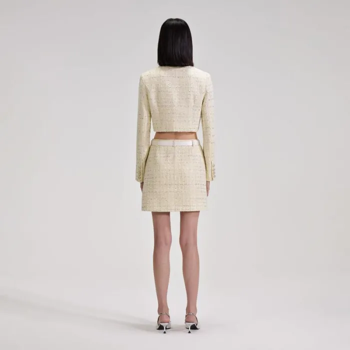 Outerwear Woman SelfPortrait Yellow Boucle Cropped Jacket Outerwear Woman SelfPortrait Yellow Boucle Cropped Jacket