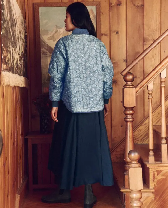 Outerwear Women039s The Great The Reversible Quilted Bomber Blue Token Floral