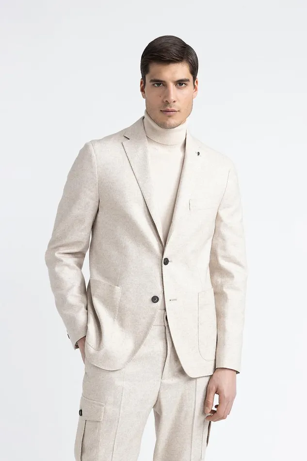 Peserico Blazers Man Wool Silk And Cashmere Tweed SingleBreasted Blazer Beechwood Peserico Blazers Man Wool Silk And Cashmere Tweed SingleBreasted Blazer Beechwood