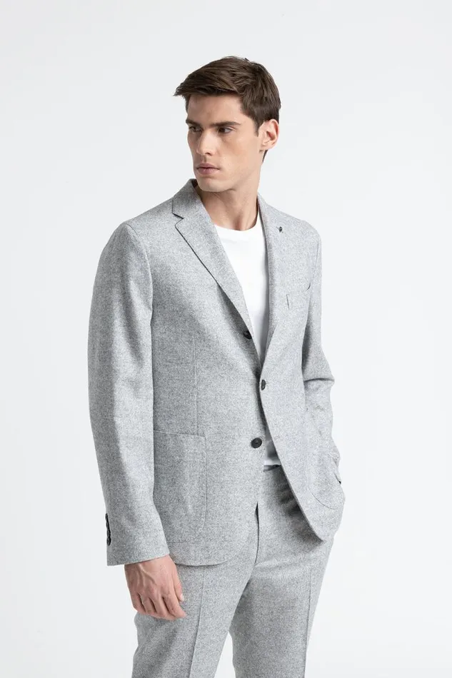 Peserico Blazers Man Wool Silk And Cashmere Tweed SingleBreasted Blazer Granite Peserico Blazers Man Wool Silk And Cashmere Tweed SingleBreasted Blazer Granite