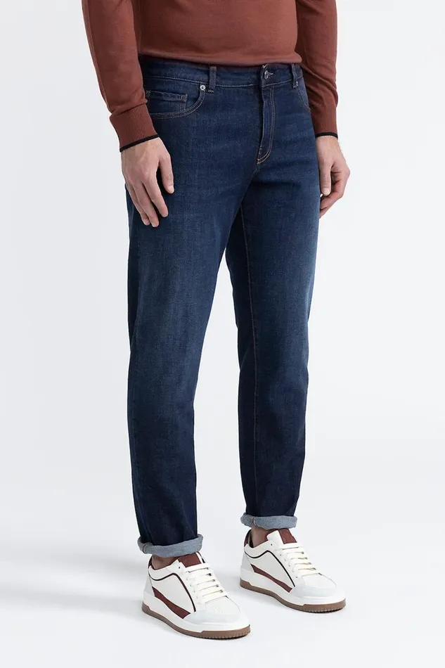 Peserico Denim Man Indigo Stretch Cotton Jeans Inkwell Blue