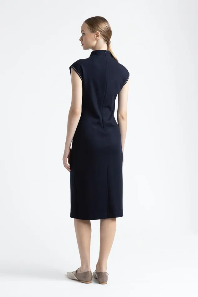 Peserico Dresses And Jumpsuits Woman Fluid WoolCotton Jersey Dress Inkwell Blue