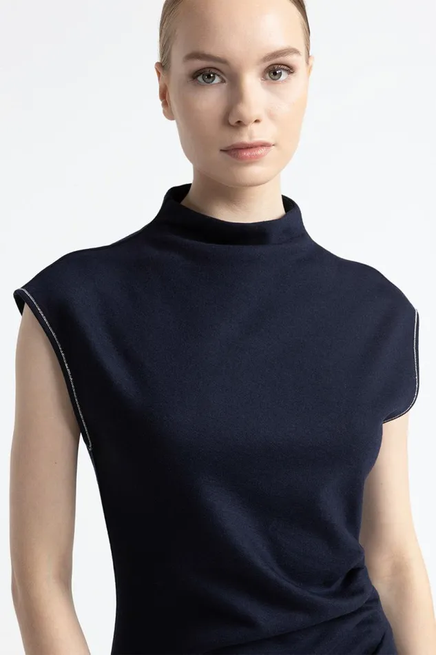 Peserico Dresses And Jumpsuits Woman Fluid WoolCotton Jersey Dress Inkwell Blue