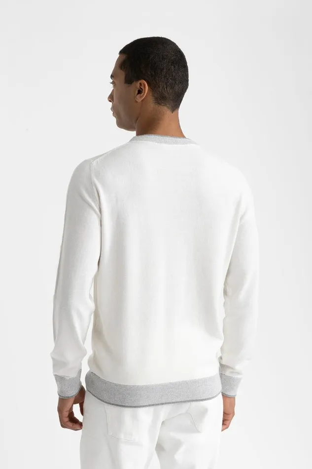 Peserico Knitwear Man Wool Silk And Cashmere Crewneck Sweater Natural White Peserico Knitwear Man Wool Silk And Cashmere Crewneck Sweater Natural White