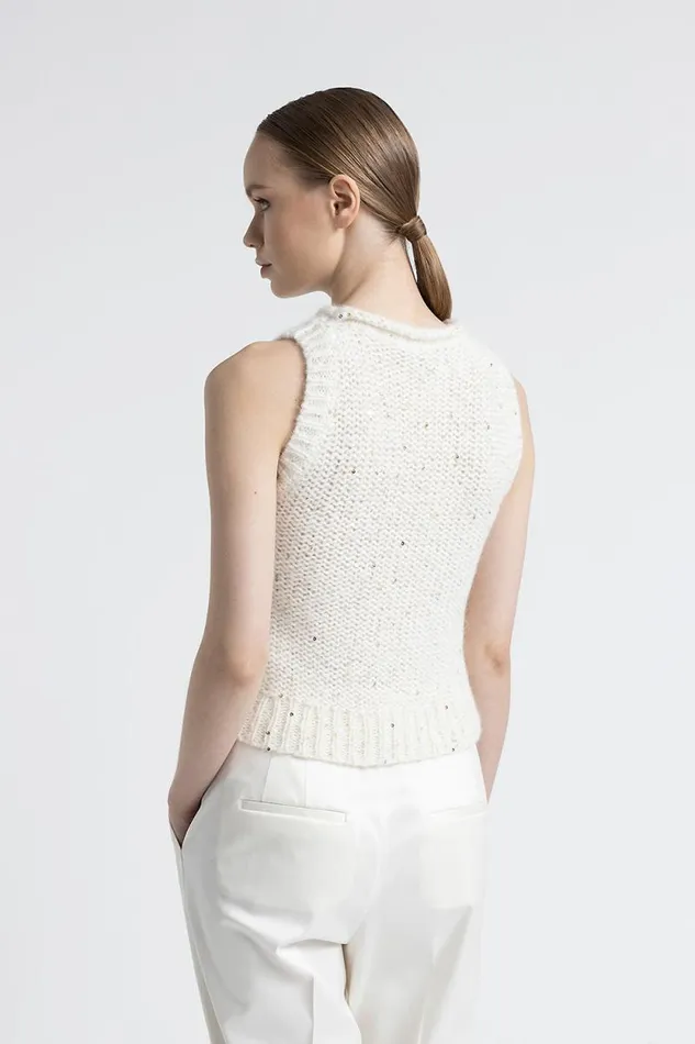 Peserico Knitwear Woman Mouline Alpaca Wool Top With Sequins Natural White Peserico Knitwear Woman Mouline Alpaca Wool Top With Sequins Natural White