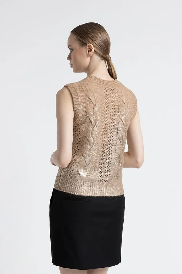 Peserico Knitwear Woman Wool Silk And Cashmere Laminated Gilet Macchiato Peserico Knitwear Woman Wool Silk And Cashmere Laminated Gilet Macchiato