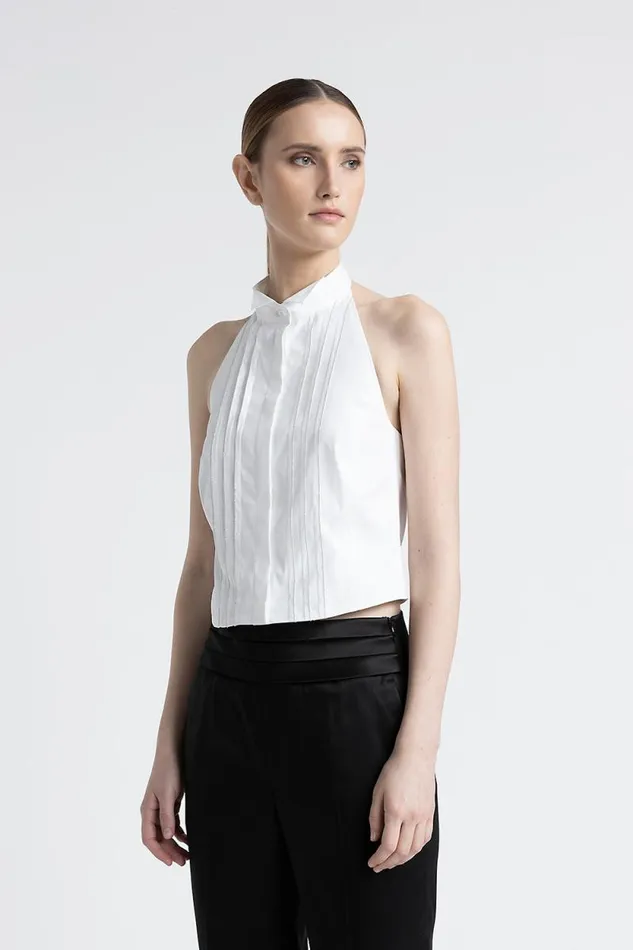 Peserico Shirts And Blouses Woman Sleeveless Shirt With Tuxedo Collar Pure White Peserico Shirts And Blouses Woman Sleeveless Shirt With Tuxedo Collar Pure White