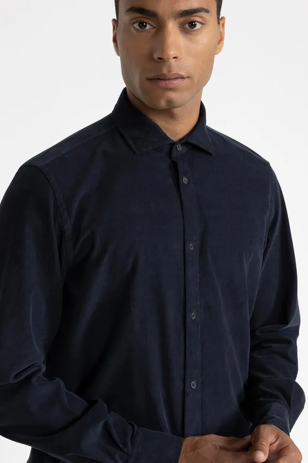 Peserico Shirts Man Cotton Needlecord Shirt Inkwell Blue Peserico Shirts Man Cotton Needlecord Shirt Inkwell Blue