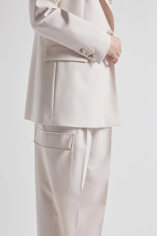 Peserico Suits And Sets Woman Carrot Trousers In Technical Wool Twill Pearl Beige Peserico Suits And Sets Woman Carrot Trousers In Technical Wool Twill Pearl Beige