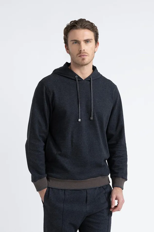 Peserico Sweatshirts Man Cotton Blend Sweatshirt With Tricot Trim Graphite