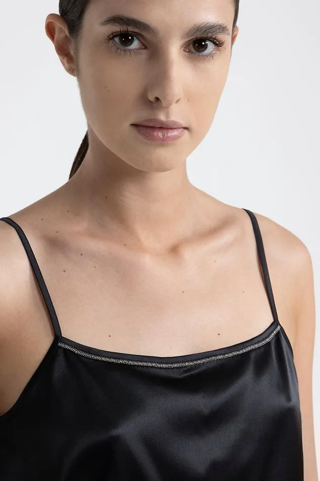 Peserico Tops And TShirts Woman Shiny Silk Satin Top With Straps Black Peserico Tops And TShirts Woman Shiny Silk Satin Top With Straps Black