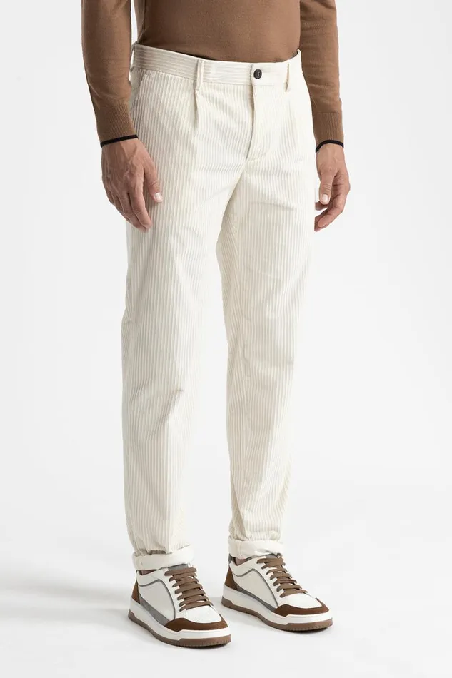 Peserico Trousers Man French Corduroy Chino Trousers Natural White